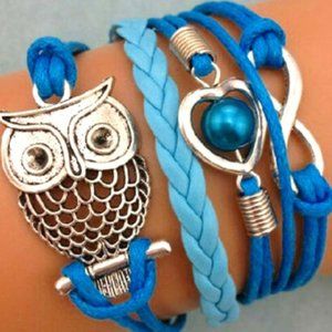 Infinity Owl Lake Blue Antique Friendship Bracelet
